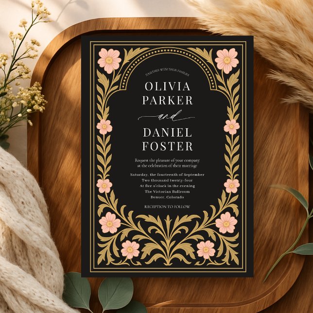 Élégante invitation de mariage Art Nouveau florale (Créateur téléchargé)
