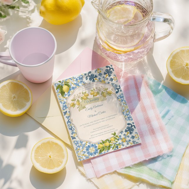 Élégante invitation de mariage au citron en carrea (Créateur téléchargé)