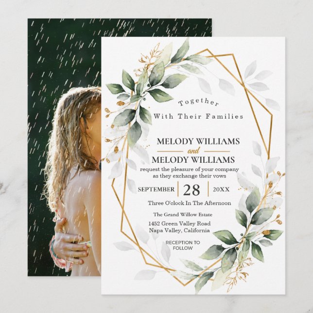 Élégante invitation de mariage au eucalyptus vert  (Devant / Derrière)
