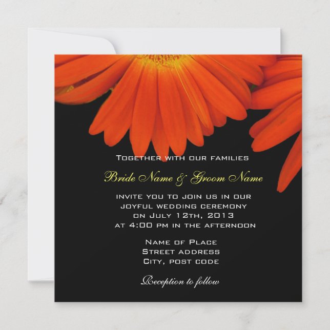 élégante invitation de mariage au gérbera orange (Devant)