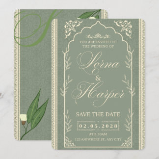 Élégante invitation de mariage au vert sauge et eu