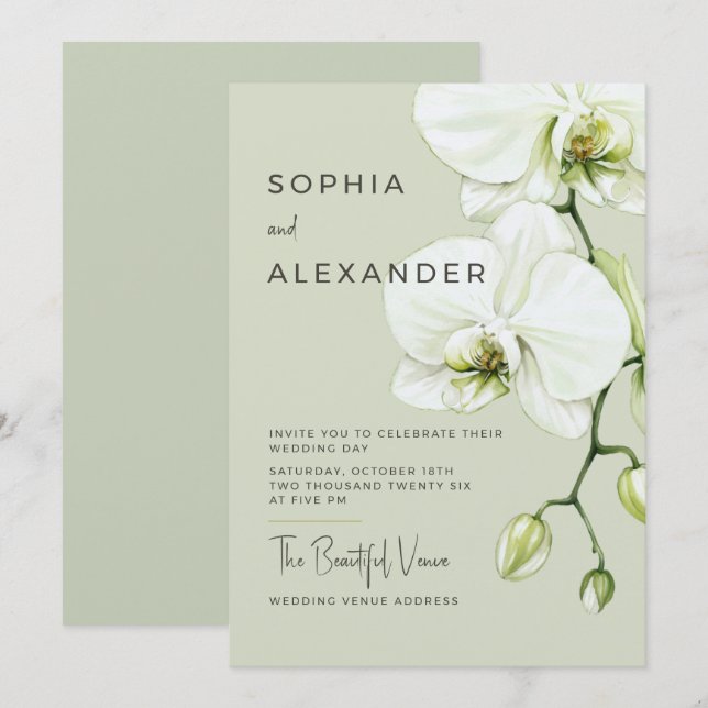 Élégante invitation de mariage aux orchidées aquar (Devant / Derrière)