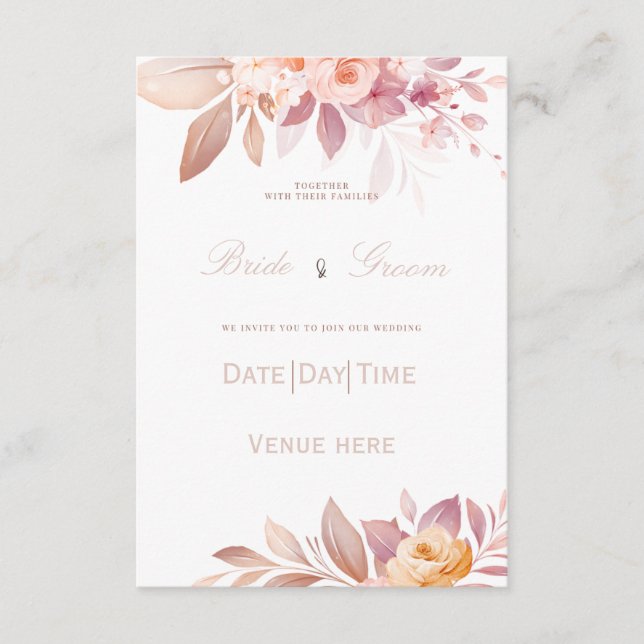 : Élégante invitation de mariage aux tons rose et  (Devant)
