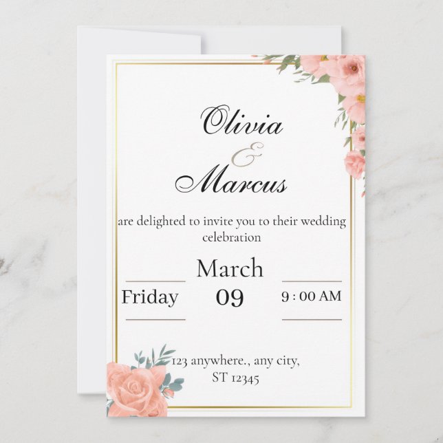 Élégante invitation de mariage avec cadre doré (Devant)