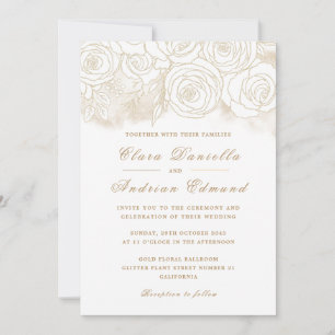 Elégante invitation de mariage avec des Roses d'or