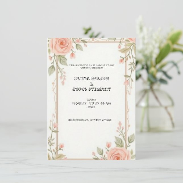 Elégante invitation de mariage avec patte florale (Debout devant)