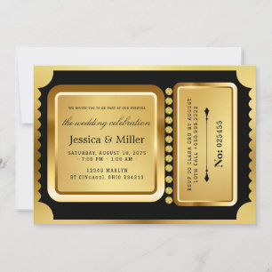 Élégante invitation de mariage billet noir et or