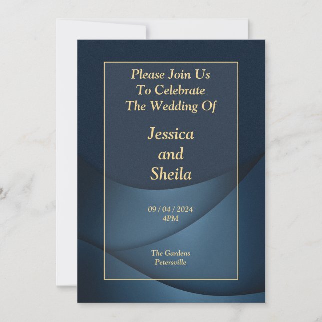Elégante invitation de mariage, bleu, or, marbré (Devant)