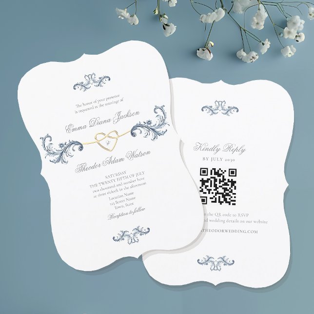 Élégante invitation de mariage bleu poussiéreux av (Créateur téléchargé)