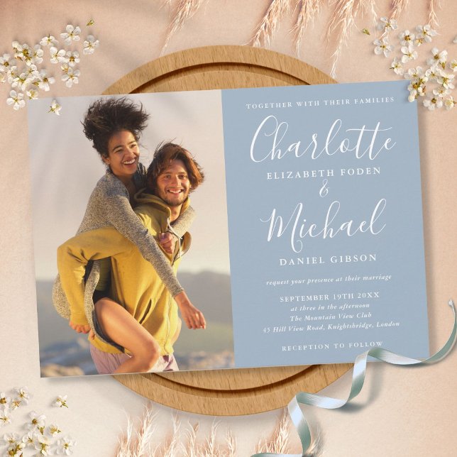 Élégante invitation de mariage bleu poussiéreux av (Créateur téléchargé)
