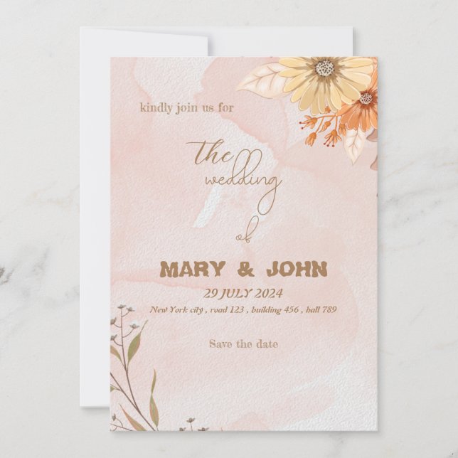 Élégante invitation de mariage bohème chic florale (Devant)