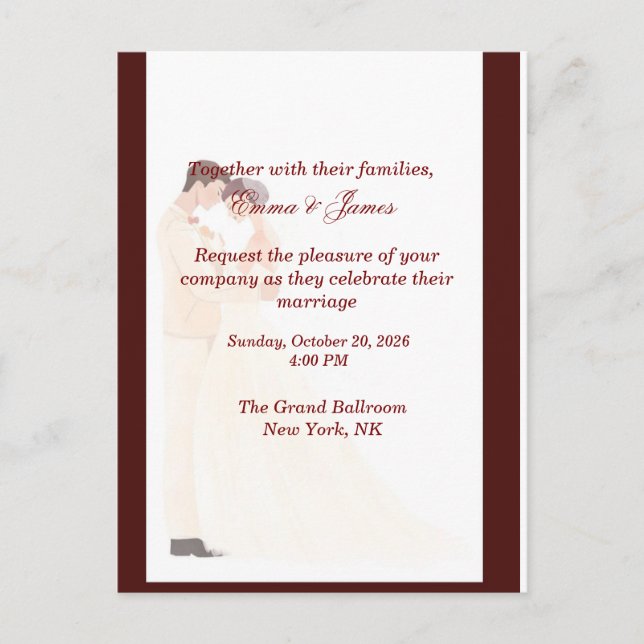 Élégante invitation de mariage bordeaux (Devant)