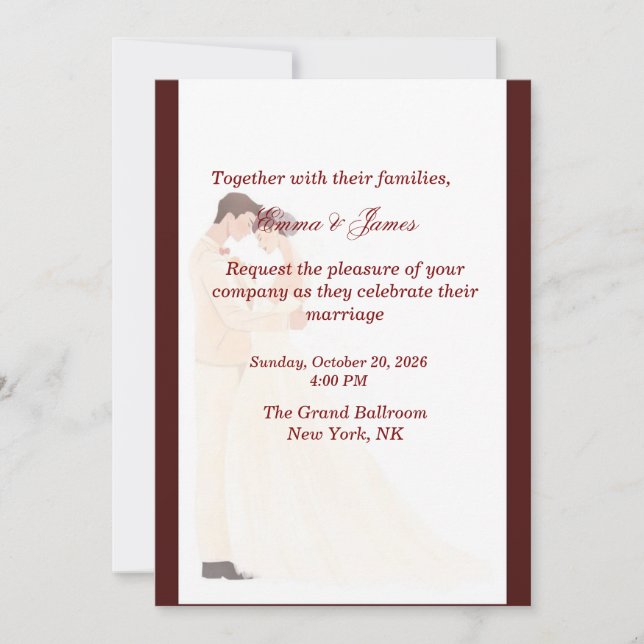 Élégante invitation de mariage bordeaux (Devant)
