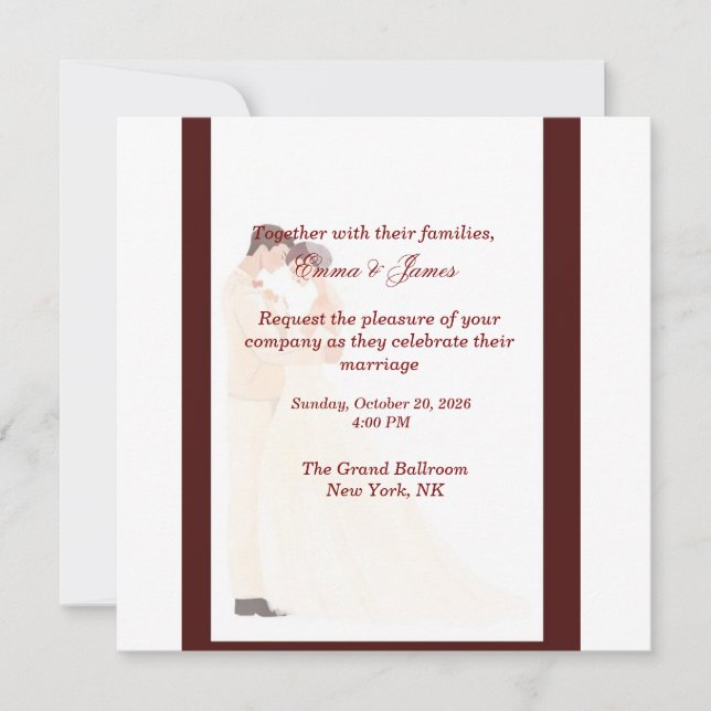 Élégante invitation de mariage bordeaux  (Devant)