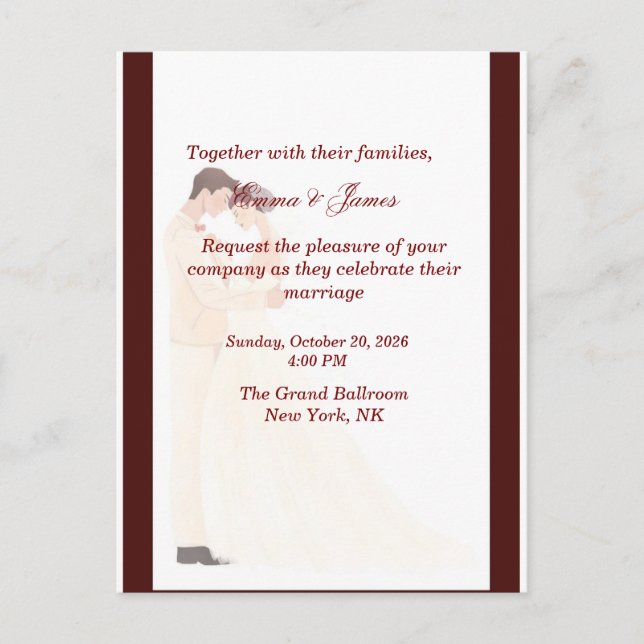Élégante invitation de mariage bordeaux (Devant)