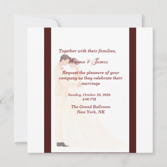 Élégante invitation de mariage bordeaux (Devant)