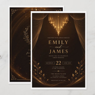 Élégante invitation de mariage bordeaux or | Luxe