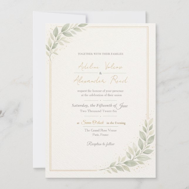 Élégante invitation de mariage botanique (Devant)
