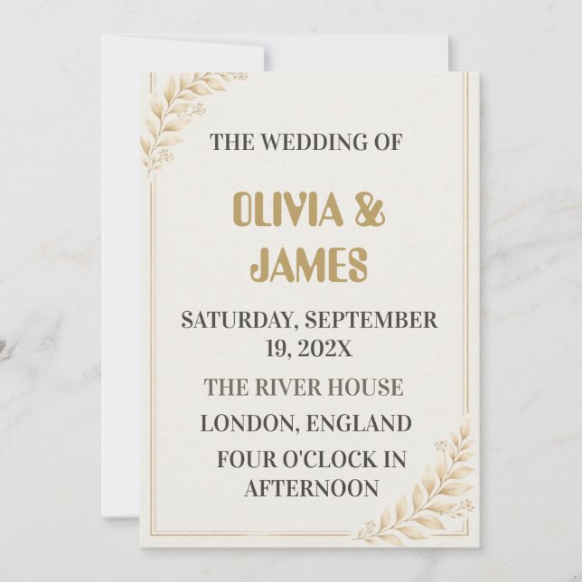 Élégante invitation de mariage botanique  (Devant)