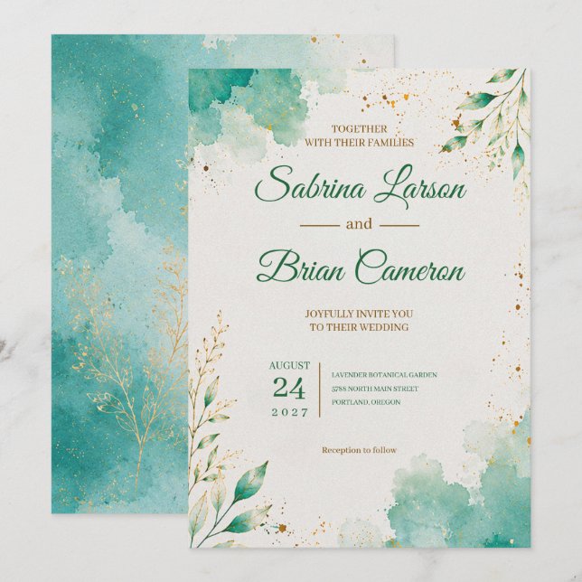 Élégante invitation de mariage botanique à l'aquar (Devant / Derrière)
