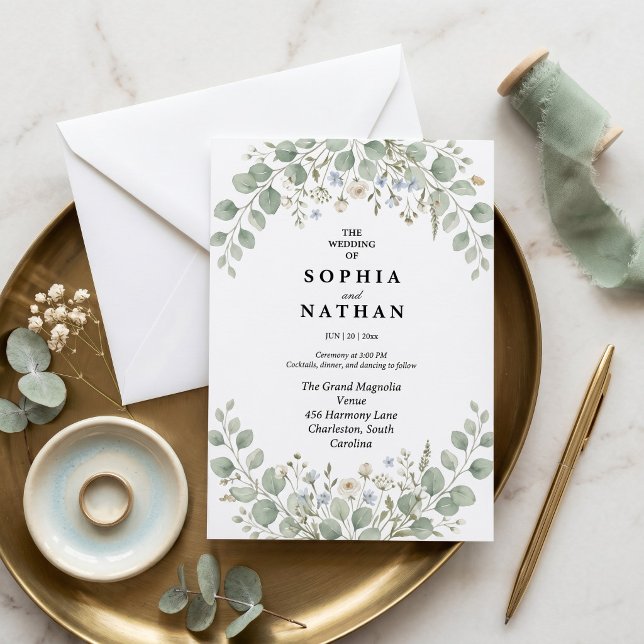 Élégante invitation de mariage botanique eucalyptu (Créateur téléchargé)