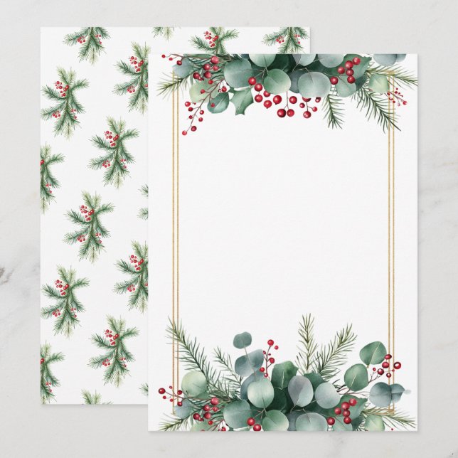 Élégante invitation de mariage botanique hivernal  (Devant / Derrière)