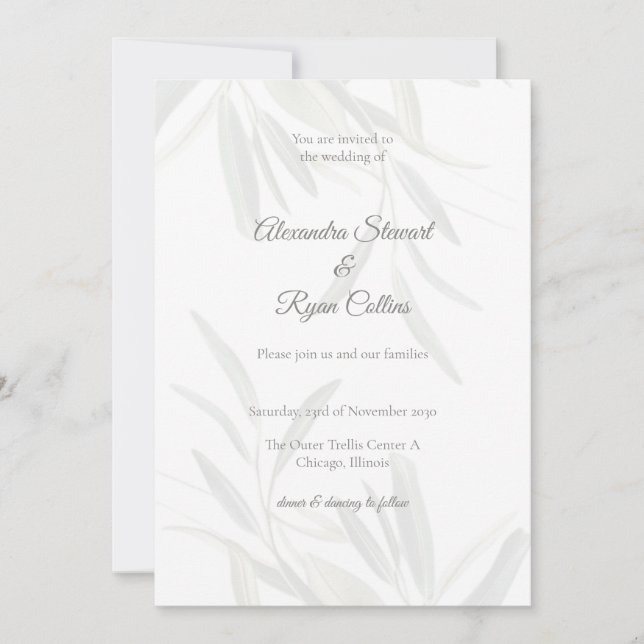 Élégante invitation de mariage botanique vert saug (Devant)