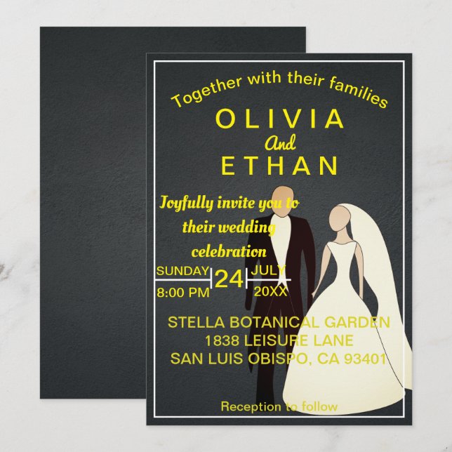 Élégante invitation de mariage chic de la mariée e (Devant / Derrière)