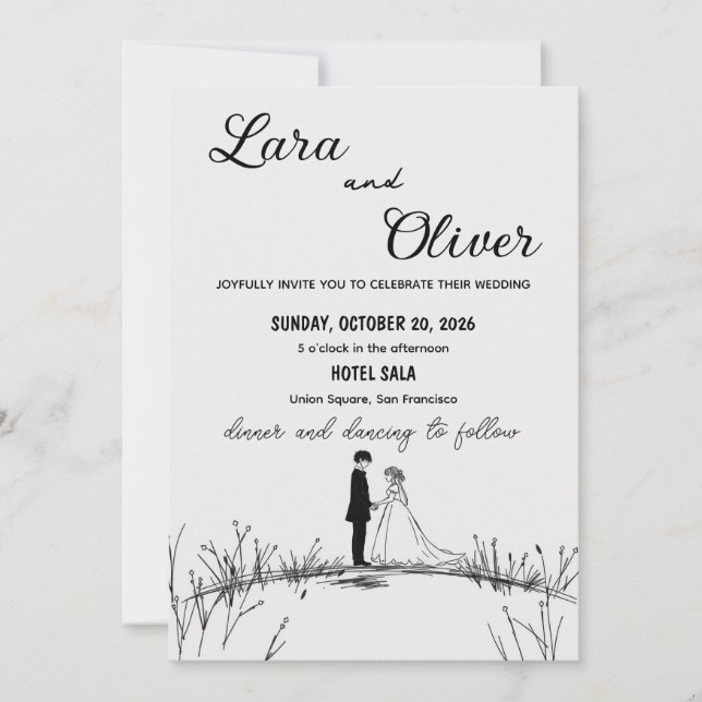 élégante invitation de mariage chic noir et blanc (Devant)