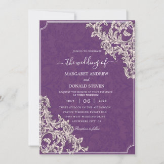 Elégante invitation de mariage damassé violet