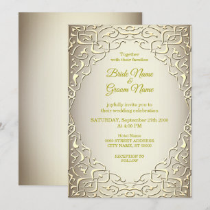 Élégante invitation de mariage décorative beige or