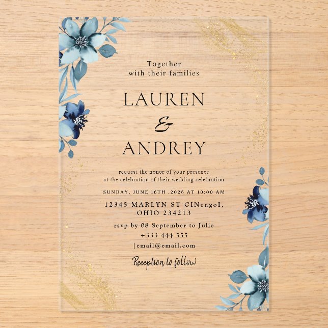 Élégante invitation de mariage en acrylique avec m (Recto)