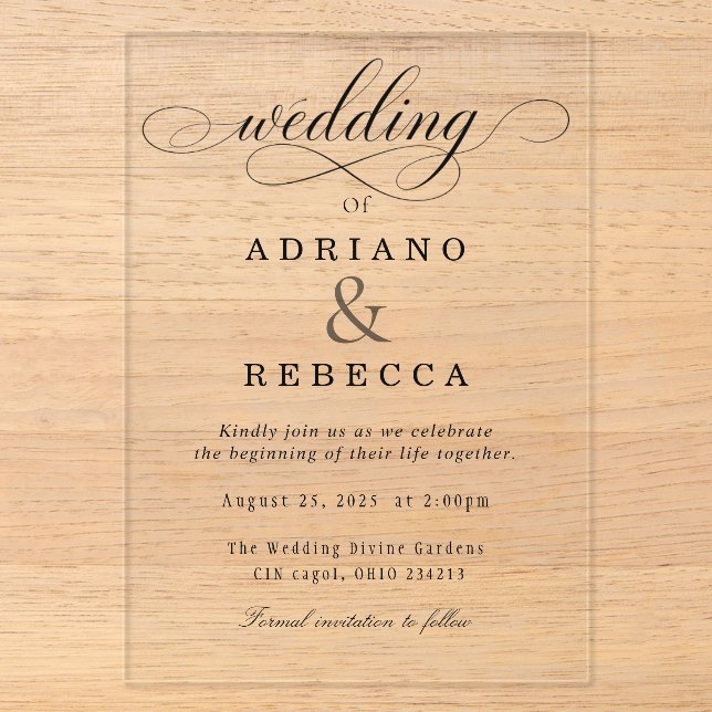 Élégante invitation de mariage en acrylique clair (Recto)