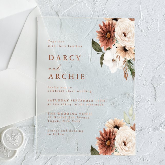 Élégante invitation de mariage en acrylique floral (Créateur téléchargé)