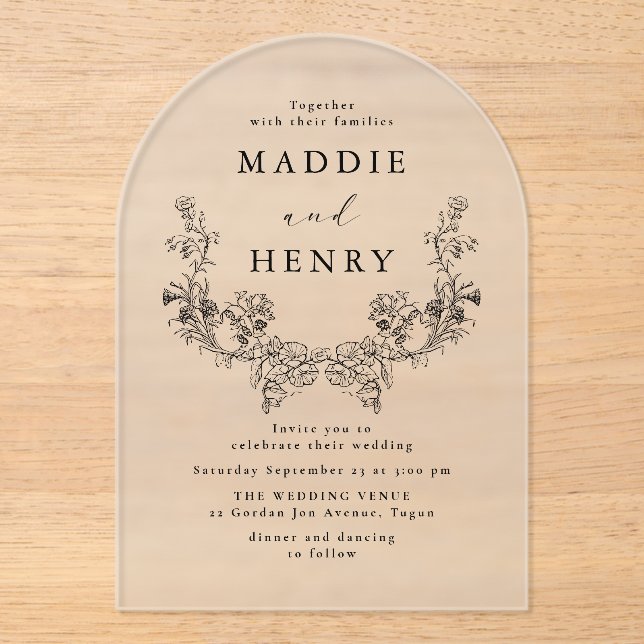 Élégante invitation de mariage en acrylique floral (Recto)