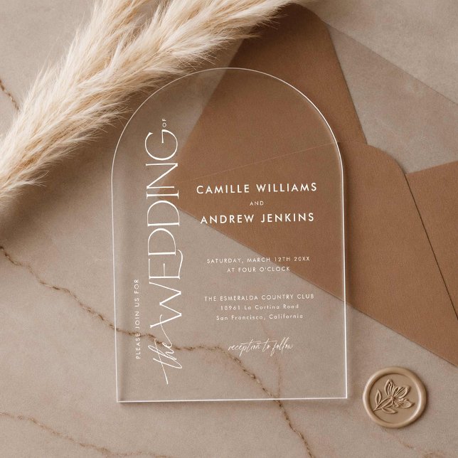 Élégante invitation de mariage en acrylique transp (Elegant Arched Acrylic Wedding Invitation)
