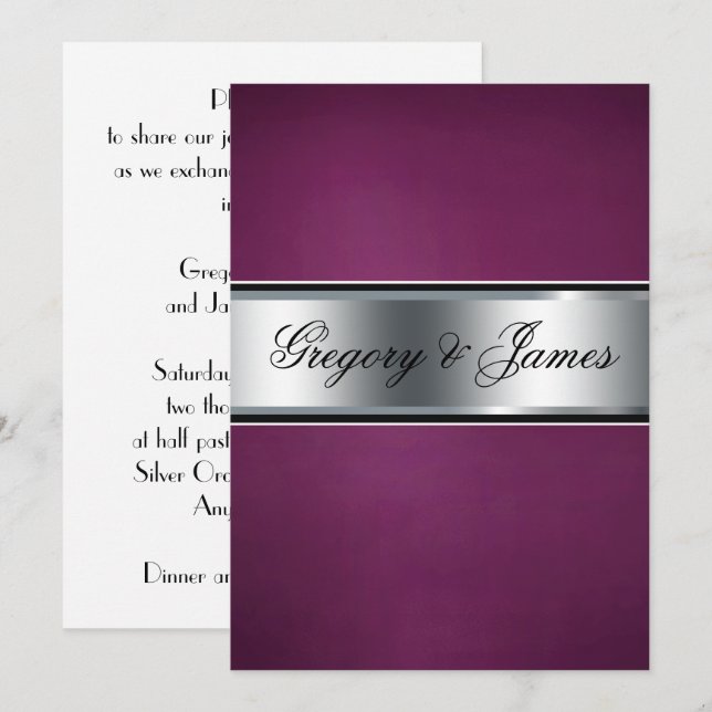 Élégante invitation de mariage en Bourgogne et arg (Devant / Derrière)