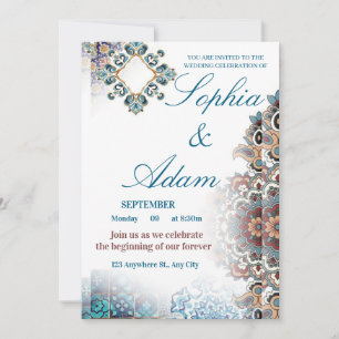 Élégante invitation de mariage en carreaux marocai