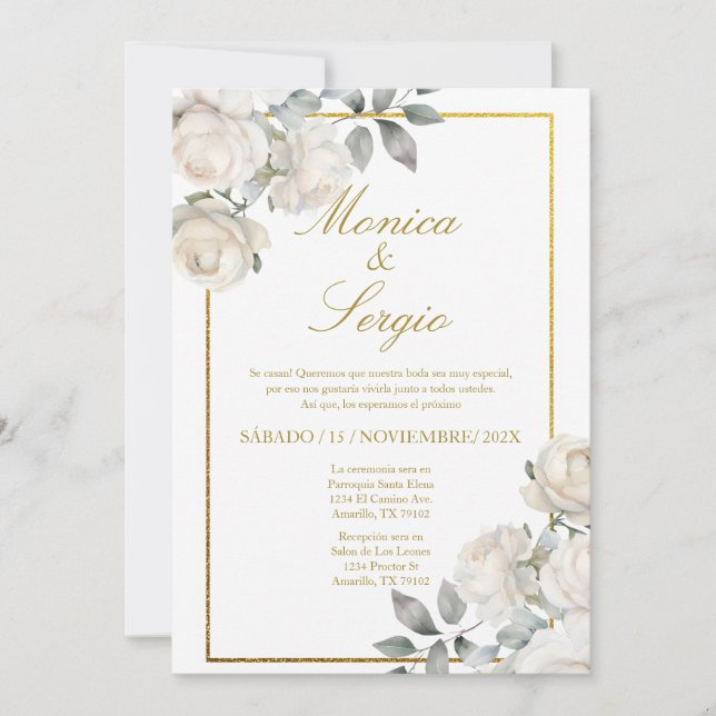 Elégante invitation de mariage en espagnol (Devant)