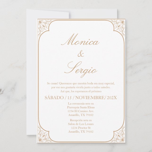 Elégante invitation de mariage en espagnol (Devant)
