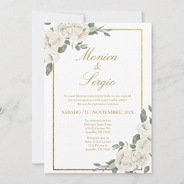 Elégante invitation de mariage en espagnol (Devant)