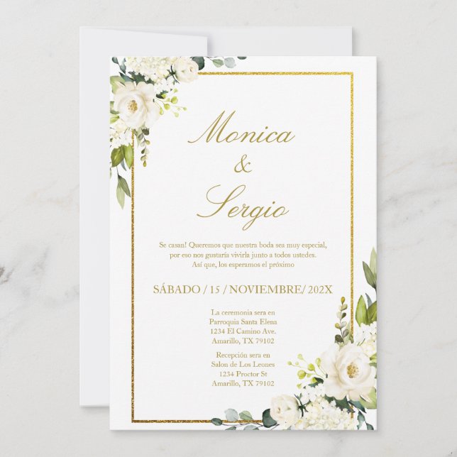 Elégante invitation de mariage en espagnol (Devant)