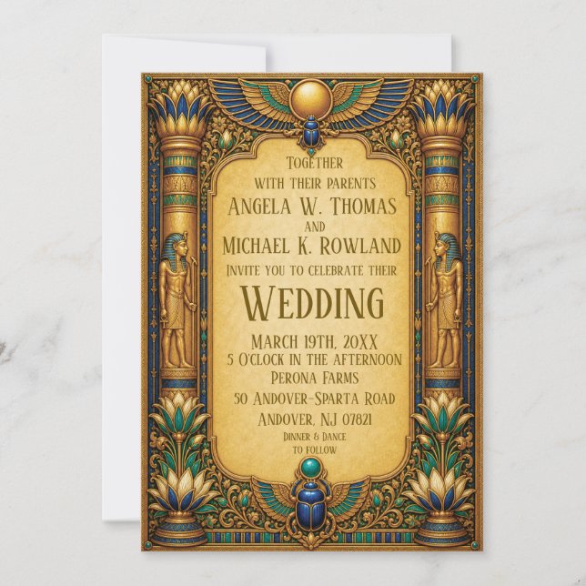 Élégante invitation de mariage en or de l'Égypte a (Devant)