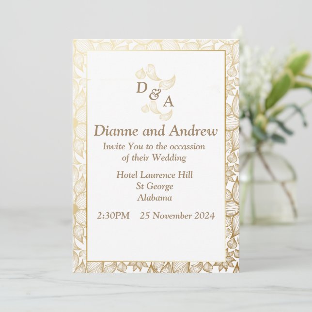 Elégante invitation de mariage, feuille brun (Debout devant)