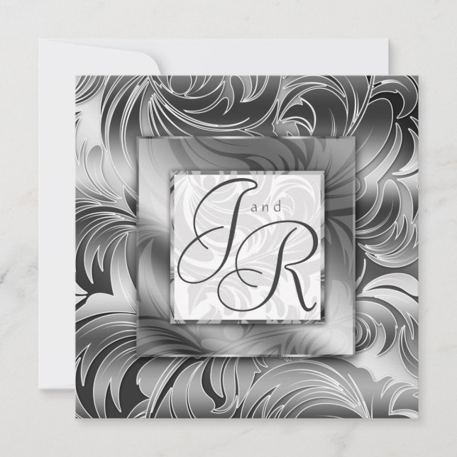 Élégante invitation de mariage Feuille d'argent fl (Devant)