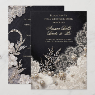 Élégante Invitation de Mariage Fleurs Noires et Bl