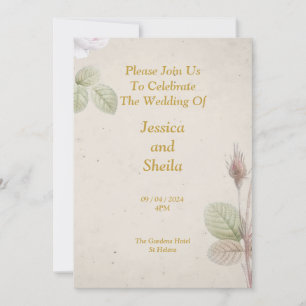 Elégante invitation de mariage, fleurs simples
