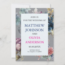 Élégante invitation de mariage Floral Moody Gris A