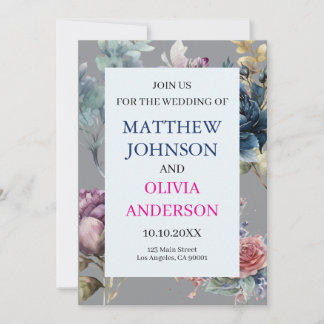 Élégante invitation de mariage Floral Moody Gris A