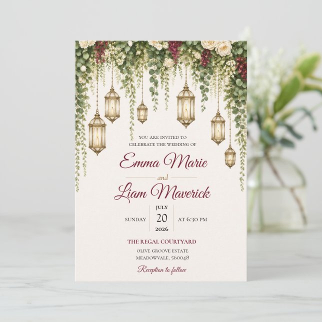 Élégante invitation de mariage florale à l'aquarel (Debout devant)